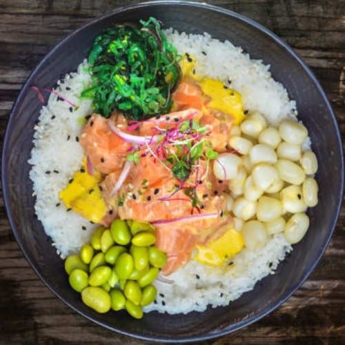 Poke Salmon with Aji Amarillo.